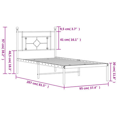 vidaXL Metalni okvir za krevet s uzglavljem crni 90x200 cm