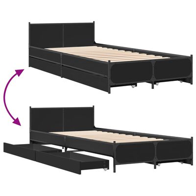 vidaXL Okvir za krevet s ladicama crni 100x200 cm konstruirano drvo