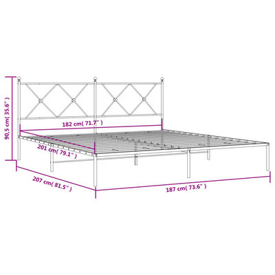 vidaXL Metalni okvir za krevet s uzglavljem bijeli 180x200 cm