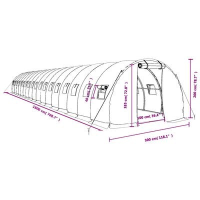 vidaXL Staklenik s čeličnim okvirom zeleni 54 m² 18 x 3 x 2 m