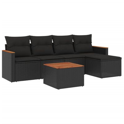 vidaXL 6-dijelni set vrtnih sofa s jastucima crni od poliratana