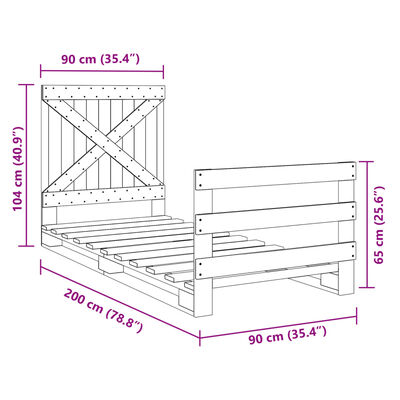 vidaXL Okvir kreveta s uzglavljem 90 x 200 cm od masivne borovine