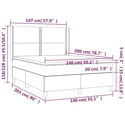 vidaXL Krevet box spring s madracem LED crni 140x200cm od umjetne kože