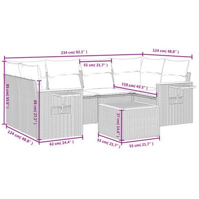 vidaXL 7-dijelni set vrtnih sofa od poliratana s jastucima crni