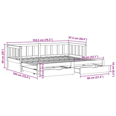 vidaXL Dnevni krevet na razvlačenje s ladicama bez madraca 90 x 190 cm