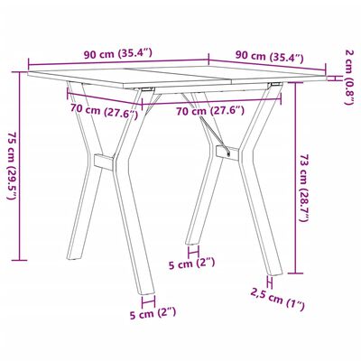 vidaXL Blagovaonski stol Y-oblika 90x90x75 cm od borovine i željeza