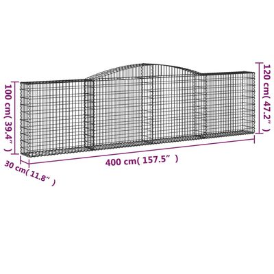 vidaXL Lučne gabionske košare 6 kom 400x30x100/120cm pocinčano željezo