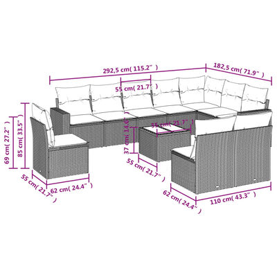 vidaXL 11-dijelni set vrtnih sofa poliratan s jastucima svijetlosivi