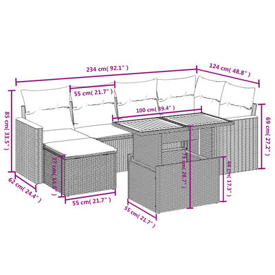 vidaXL 7-dijelni set vrtnih sofa od poliratana s jastucima crni