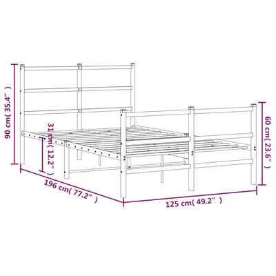 vidaXL Metalni okvir kreveta s uzglavljem i podnožjem crni 120x190 cm