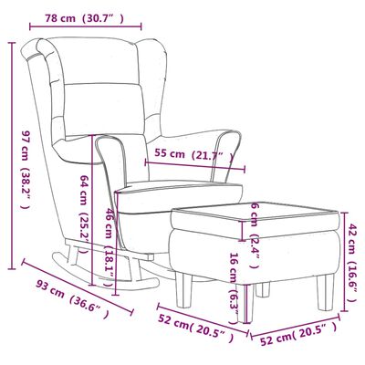 vidaXL Stolica za ljuljanje s drvenim nogama i stolcem krem baršun