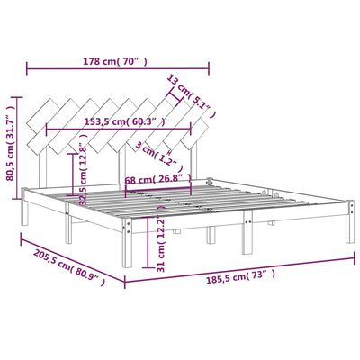 vidaXL Okvir za krevet crni 180 x 200 cm 6FT bračni od masivnog drva