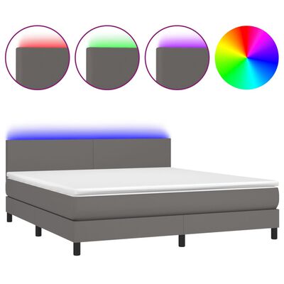 vidaXL Krevet box spring s madracem LED sivi 160x200cm od umjetne kože