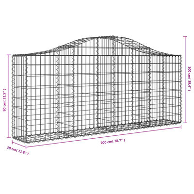 vidaXL Lučne gabionske košare 2 kom 200x30x80/100 cm pocinčano željezo