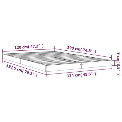 vidaXL Okvir za krevet sivi 120x190cm masivna borovina 4FT mali bračni