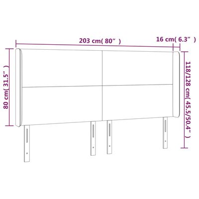 vidaXL Uzglavlje s ušima tamnosivo 203x16x118/128 cm baršunasto