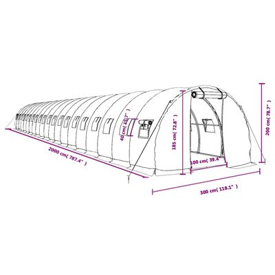 vidaXL Staklenik s čeličnim okvirom bijeli 60 m² 20 x 3 x 2 m