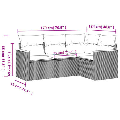 vidaXL 4-dijelni set vrtnih sofa s jastucima bež od poliratana