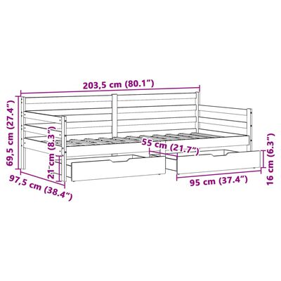 vidaXL Dnevni krevet s ladicama bez madraca 90x200 cm masivno drvo