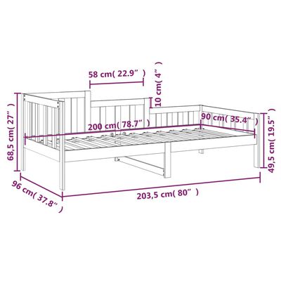 vidaXL Dnevni ležaj crni 90 x 200 cm od masivne borovine