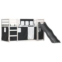 vidaXL Krevet na kat s toboganom i zavjesama bijelo-crni 80 x 200 cm