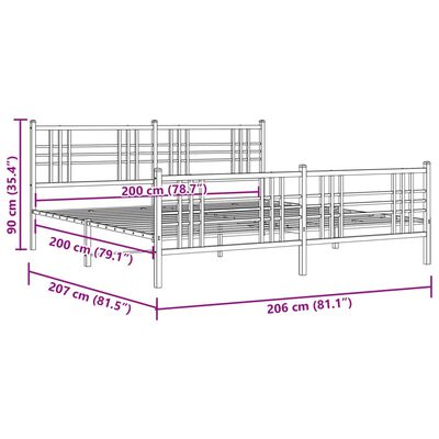 vidaXL Metalni okvir kreveta uzglavlje i podnožje bijeli 200x200 cm