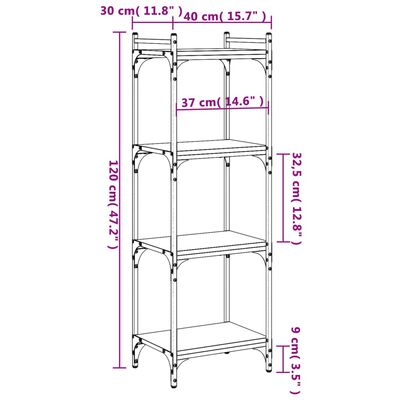 vidaXL Regal za knjige s 4 razine siva boja hrasta 40x30x120 cm drveni