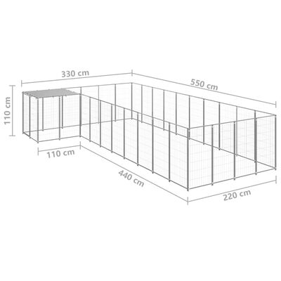 vidaXL Kavez za pse srebrni 13,31 m² čelični