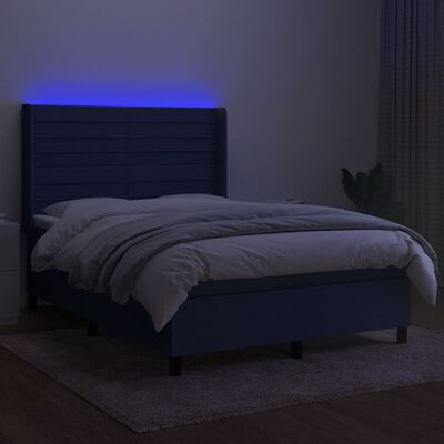 vidaXL Krevet box spring s madracem LED plavi 140x200 cm od tkanine