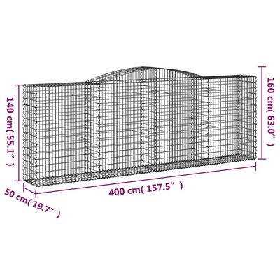 vidaXL Lučne gabionske košare 7 kom 400x50x140/160cm pocinčano željezo