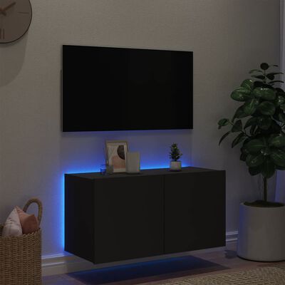 vidaXL Zidni TV ormarić s LED svjetlima crni 80x35x41 cm