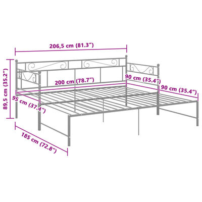 vidaXL Okvir za krevet na razvlačenje sivi metalni 90 x 200 cm