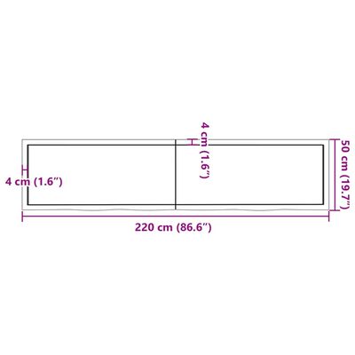 vidaXL Zidna polica svjetlosmeđa 220x50x(2-4) cm obrađena hrastovina