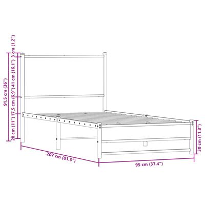 vidaXL Metalni okvir kreveta s uzglavljem smeđa boja hrasta 90x200 cm