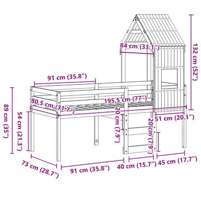 vidaXL Visoki krevet s krovom bijeli 75 x 190 cm od masivne borovine