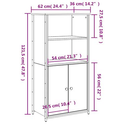 vidaXL Visoka komoda boja hrasta 62 x 36 x 121,5 cm konstruirano drvo