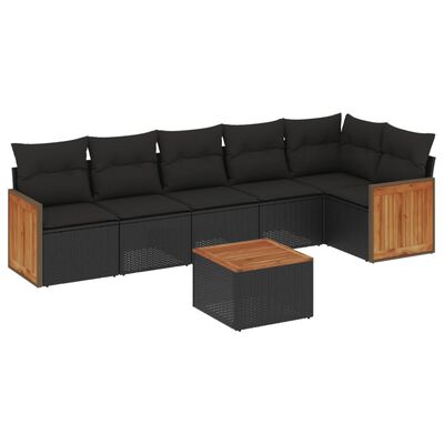 vidaXL 7-dijelni set vrtnih sofa od poliratana s jastucima crni