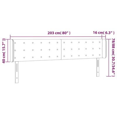 vidaXL LED uzglavlje crno 203x16x78/88 cm baršunasto