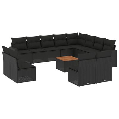 vidaXL 13-dijelni set vrtnih sofa s jastucima poliratan crni