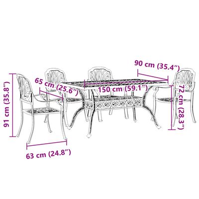 vidaXL 5-dijelni vrtni blagovaonski set bijeli lijevani aluminij