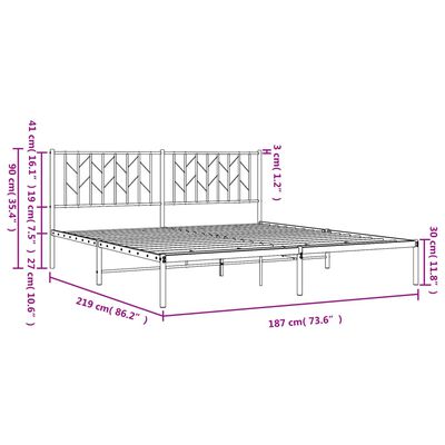 vidaXL Metalni okvir za krevet s uzglavljem crni 183x213 cm