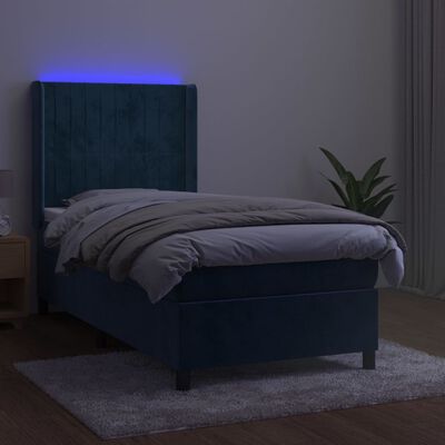 vidaXL Krevet box spring s madracem LED tamnoplavi 100x200 cm baršun