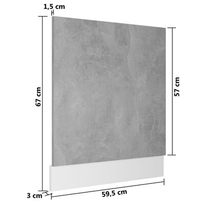 vidaXL Ploča za perilicu posuđa siva boja betona 59,5x3x67 cm drvena