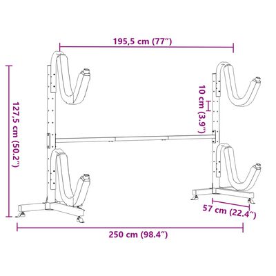 vidaXL Stalak za odlaganje 2 kajaka 250 x 57 x 127,5 cm čelični