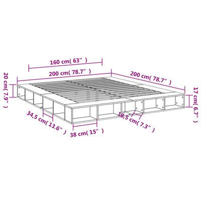 vidaXL Okvir za krevet boja hrasta 200x200 cm od konstruiranog drva