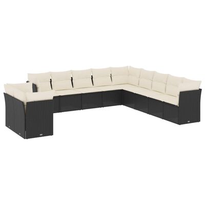 vidaXL 11-dijelni set vrtnih sofa od poliratana s jastucima crni