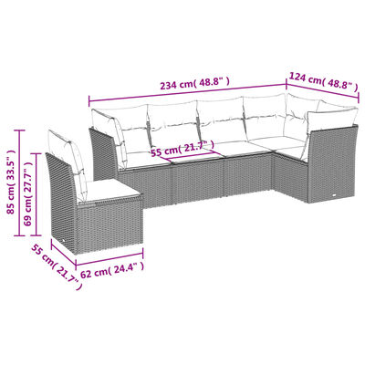 vidaXL 6-dijelni set vrtnih sofa od poliratana s jastucima smeđi