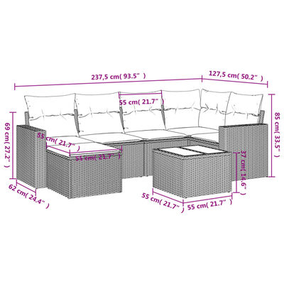 vidaXL 7-dijelni set vrtnih sofa sivi od poliratana