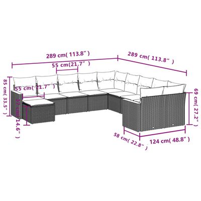 vidaXL 11-dijelni set vrtnih sofa od poliratana s jastucima crni