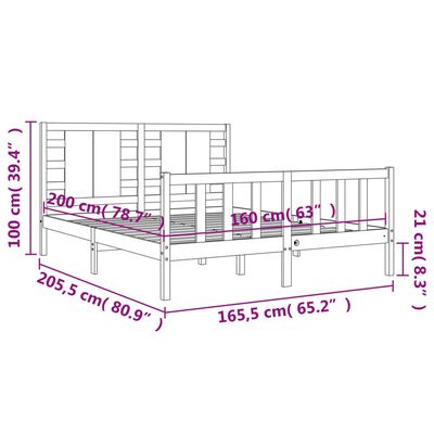 vidaXL Okvir za krevet s uzglavljem sivi 160 x 200 cm od masivnog drva